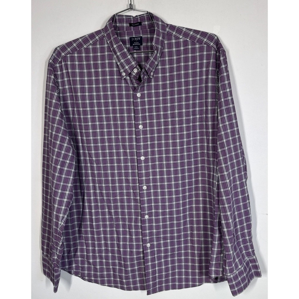 J Crew Classic Fit Flex Washed Purple Plaid Long Sleeve Button Down Shirt Sz XXL